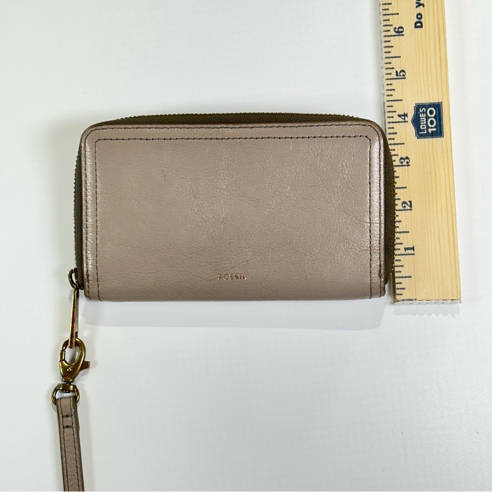 Fossil Wristlet Wallet Zip Around Leather Beige - Picture 11 of 13